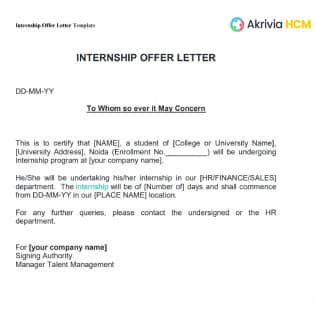 Internship Offer Letter Template