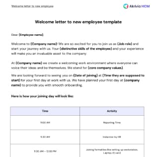 Welcome letter to new employee template
