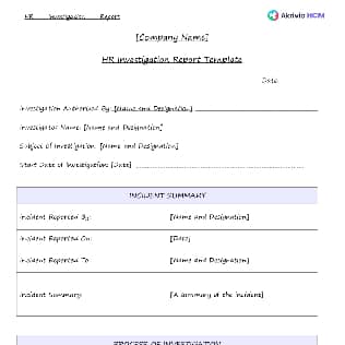 Hr Investigation Template