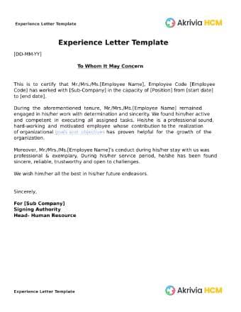 Experience Letter Template