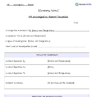 Hr Investigation Template