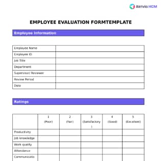 Employee Evaluation Form Template