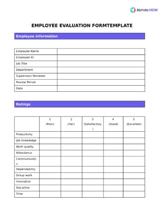 Employee Evaluation Form Template