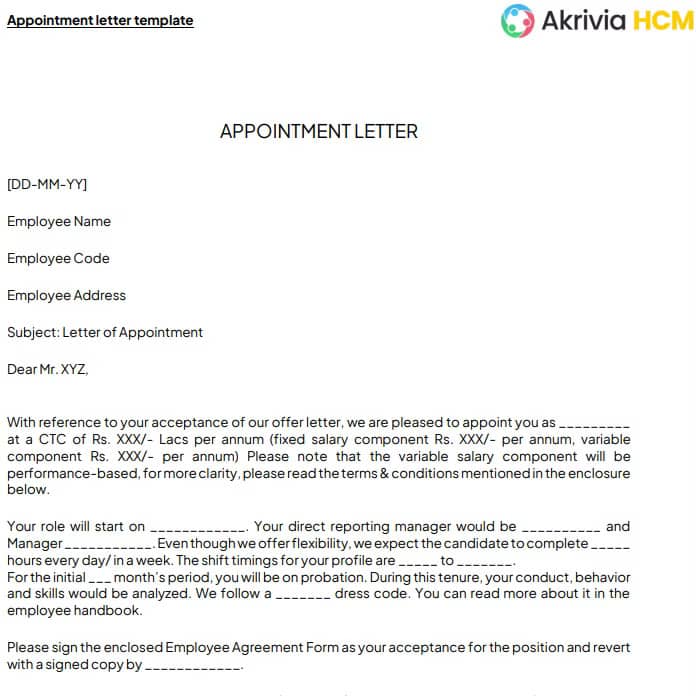 Appointment Letter Template