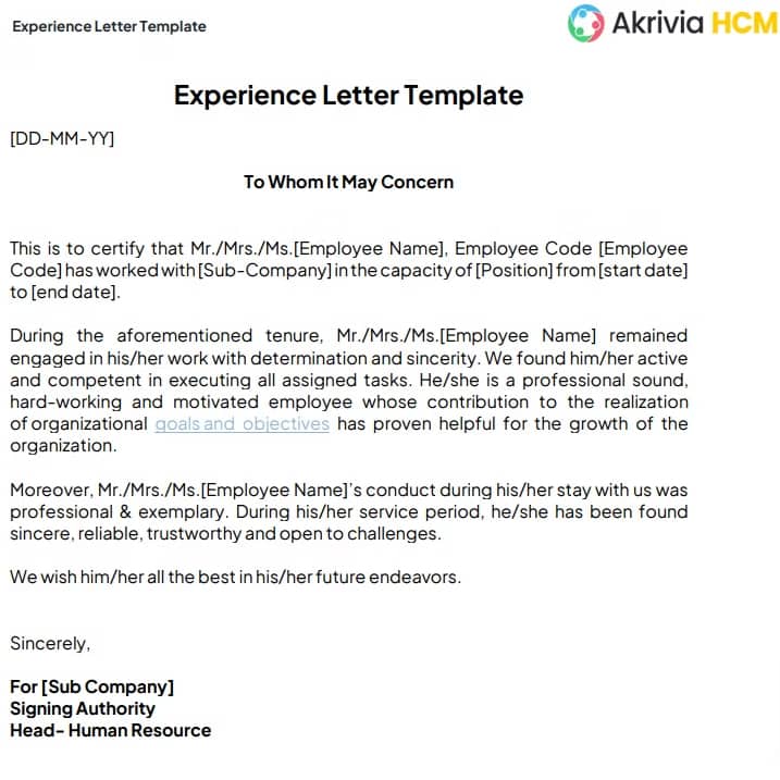 Experience Letter Template